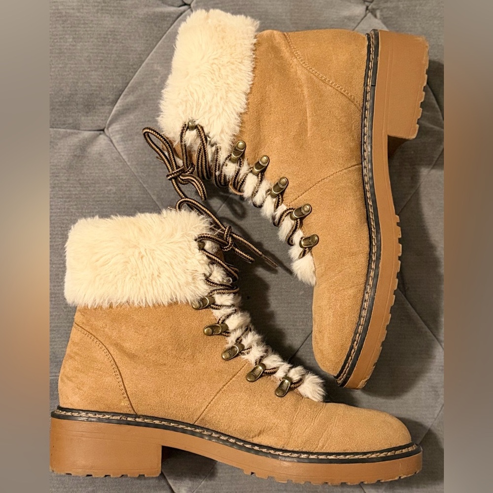 Tan Suede Fur-Lined Boots